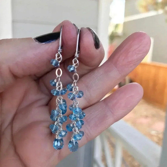 Blue Topaz,Chandelier Earrings,Long Earrings,Swiss Blue Topaz,Waterfall Earrings - Picture 2 of 6